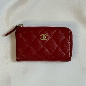 CHANEL Caviar Quilted Zipped Key Holder Case Red